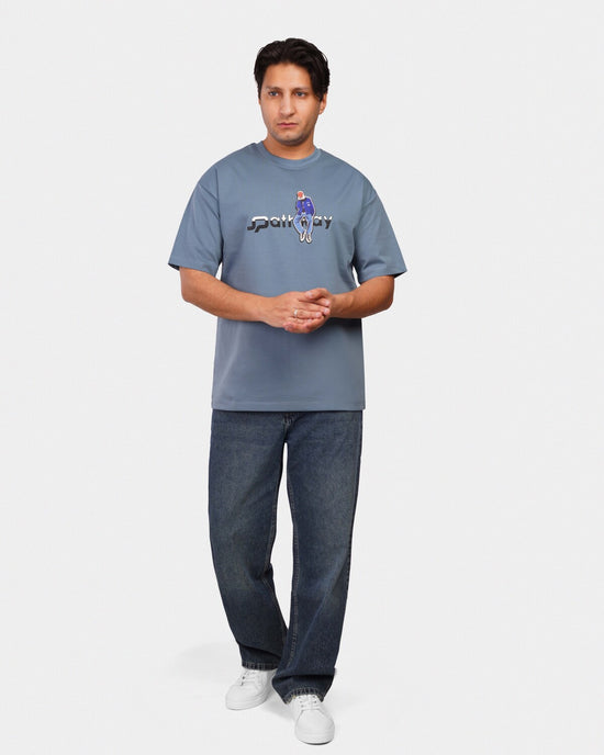 TORINESE "Pathway" Urban Illustration Steel Blue Oversize Tee