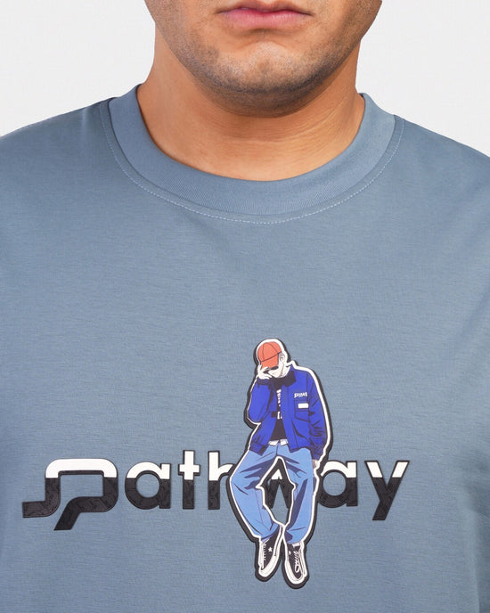 TORINESE "Pathway" Urban Illustration Steel Blue Oversize Tee