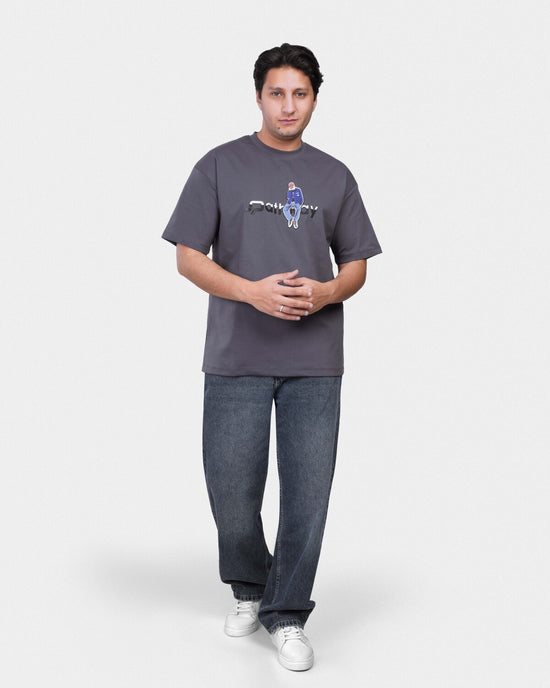 TORINESE "Pathway" Urban Illustration Charcoal Grey Oversize Tee