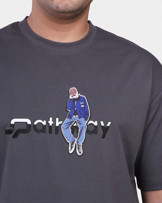 TORINESE "Pathway" Urban Illustration Charcoal Grey Oversize Tee